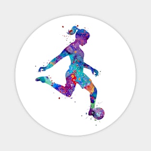 Girl Soccer Player Watercolor Painting Art Print Gifts Magnet